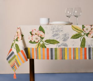 Table Cover With Tassel –  Foral Print with Multicolor Border Cotton