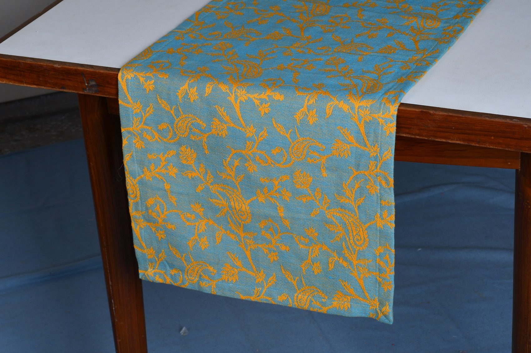 Jaqucard Table Runner – lue and Yellow Floral Jacquard Woven Cotton