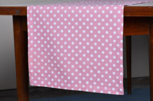 Printed Table Runner – HaikuHomz White Polkadots on Baby Pink Printed Cotton
