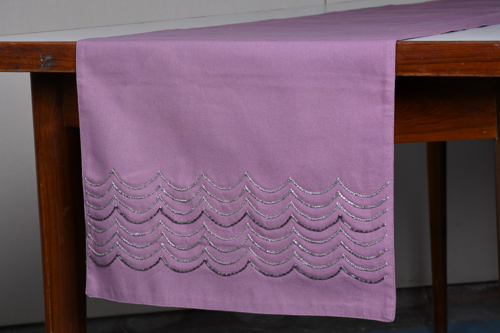 Sequnce Table Runner – Purple with Hand Embroided Sequins Cotton