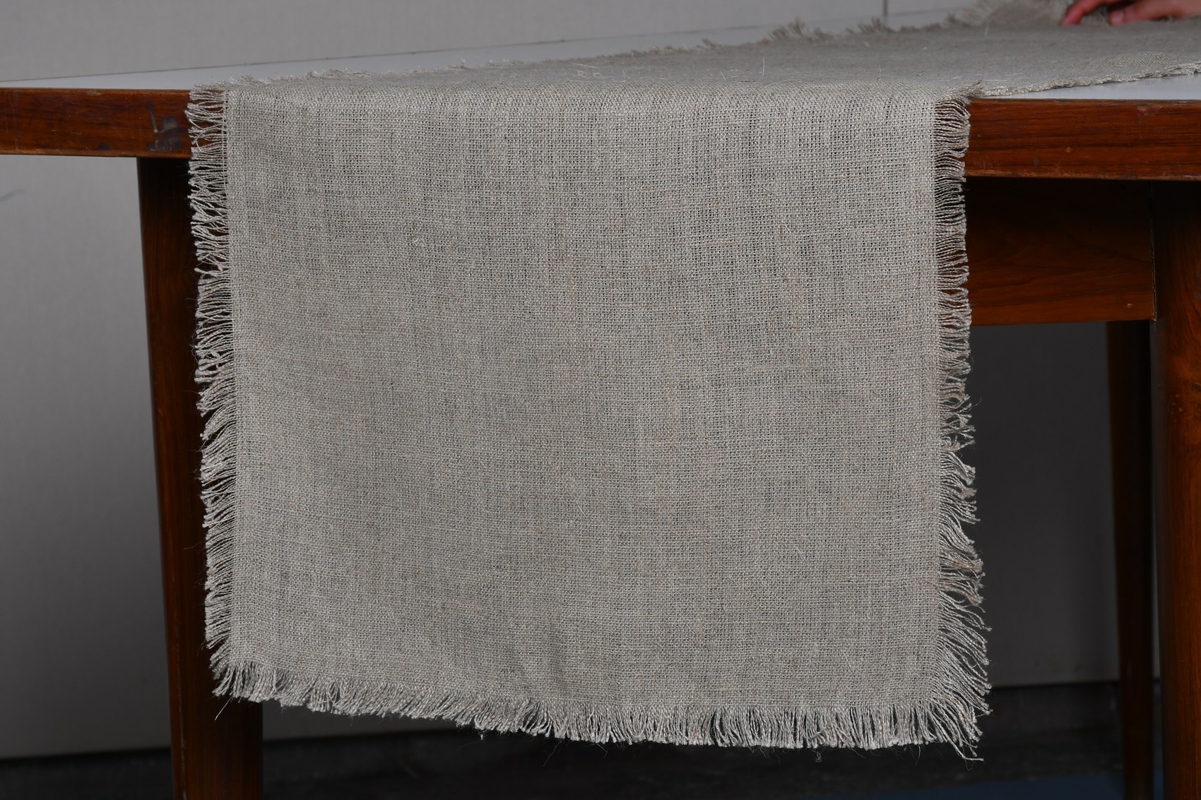 Linen Table Runner –  Light Brown Jute Linen with Fringes