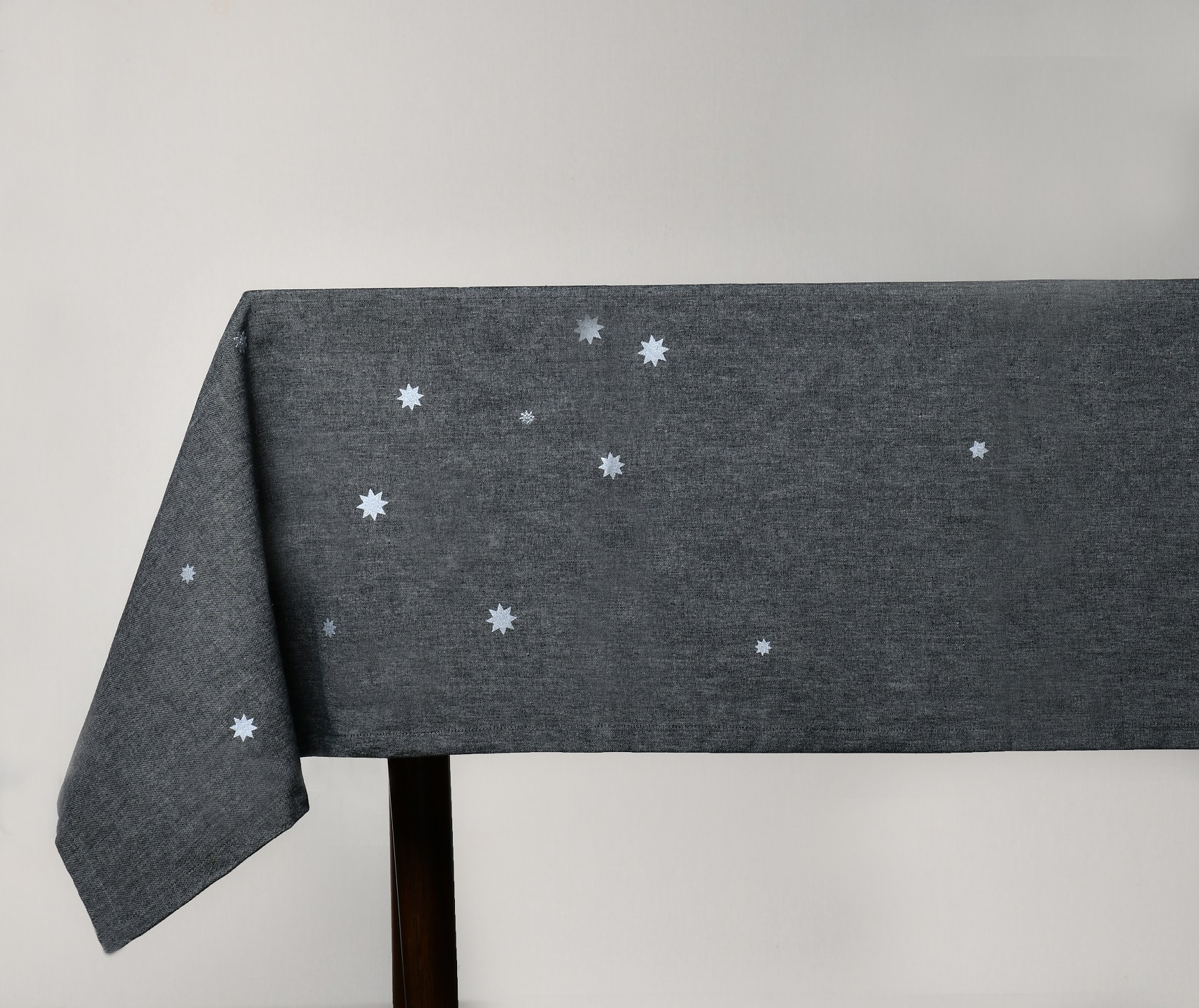 Table Cover  – Silver Stars on Grey Solid Woven Cotton