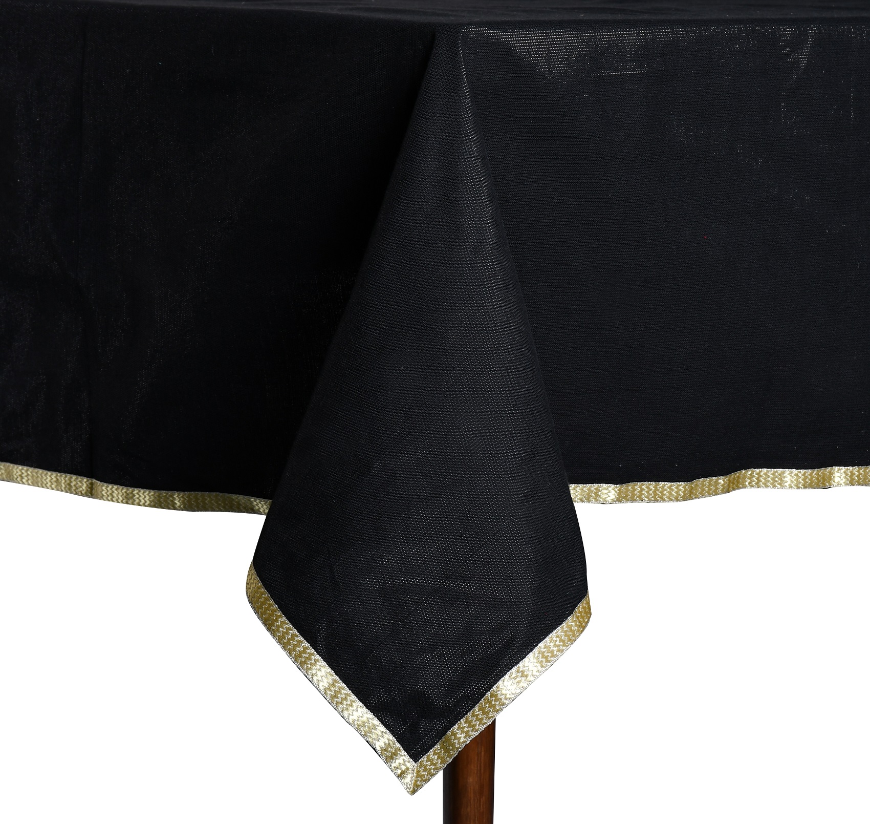 Lurex Table Cover  – Black with Silver Lurex and Golden Border Lace Cotton