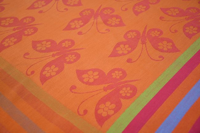 Jaquard Table Cover  - Orange Butterfly Pattern Jacquard Woven with Striped Border Cotton - Image 3