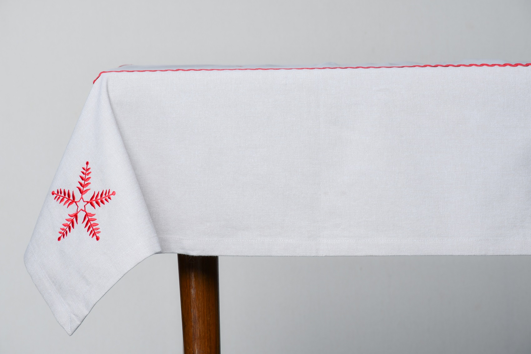 Table Cover  – Cream with Red Embroidery and Lace Cotton