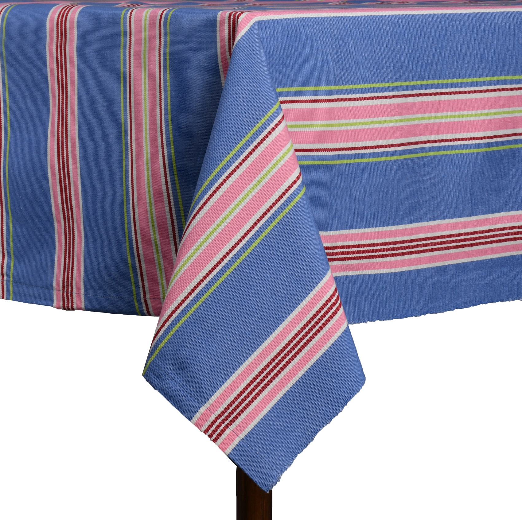 Stripe Table Cover  – Blue Pink Green Striped  Woven Cotton