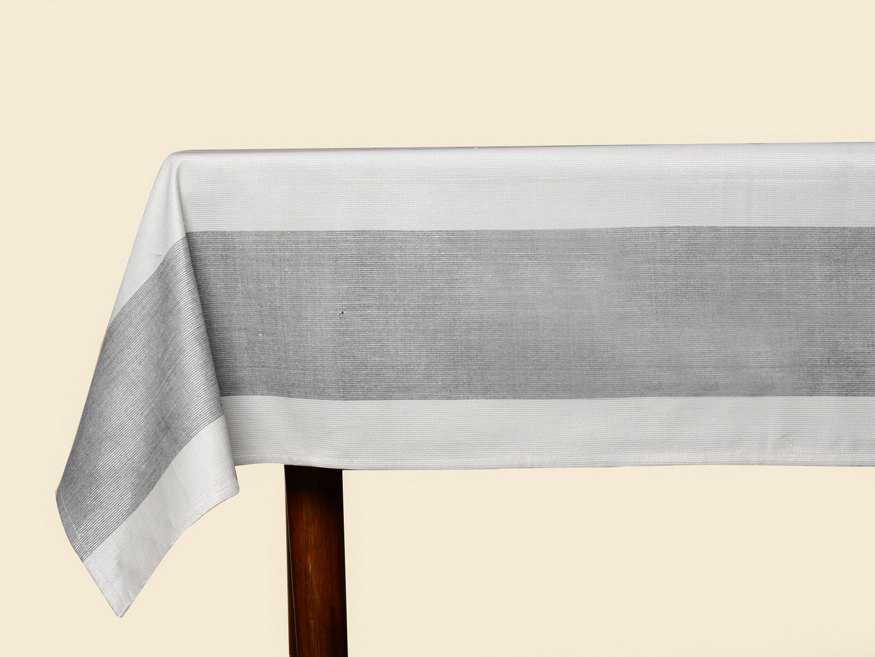 Table Cover – Grey and White Stripes with Silver Lurex Cotton