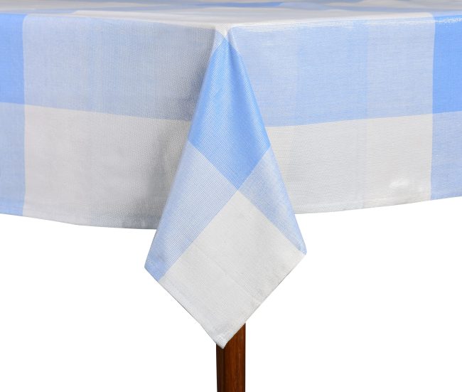 Lurex Table Cover - Blue and White Checks with Silver Lurex Cotton - Image 2