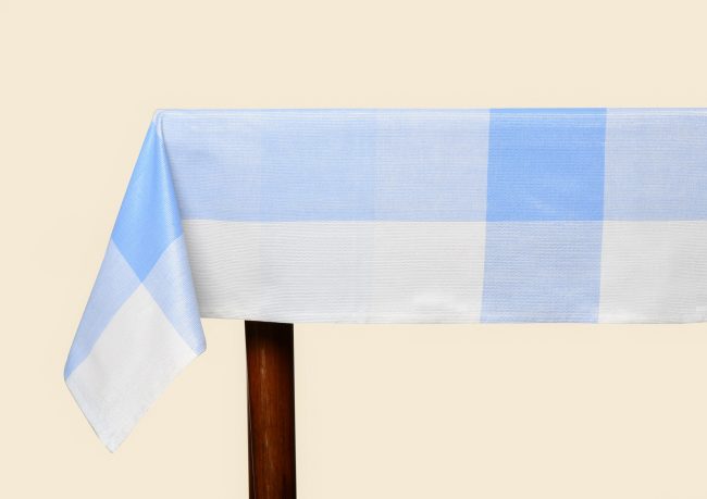 Lurex Table Cover - Blue and White Checks with Silver Lurex Cotton