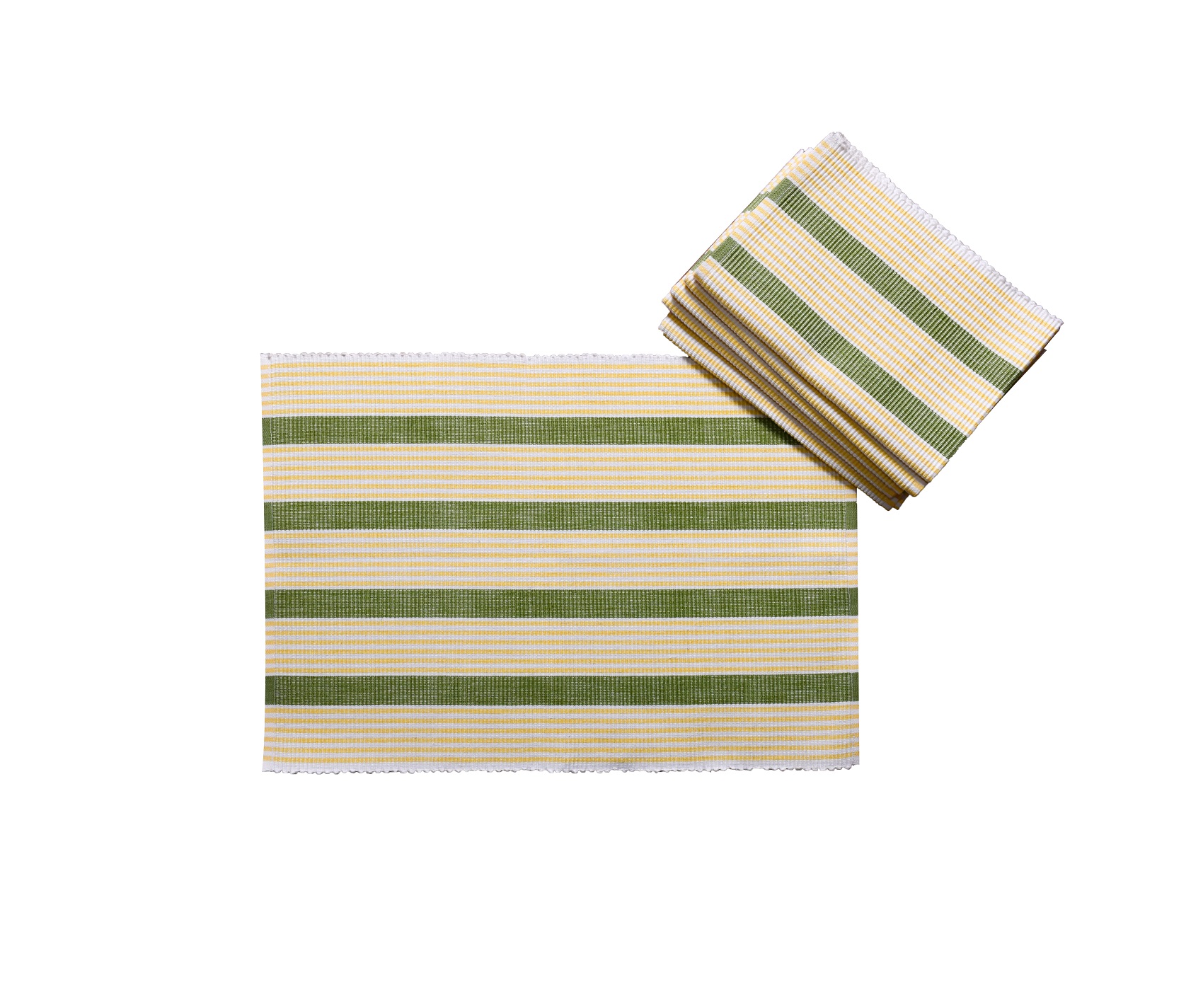 Table placemat – Green Yellow Striped Ribbed Cotton Placemats Set of 6