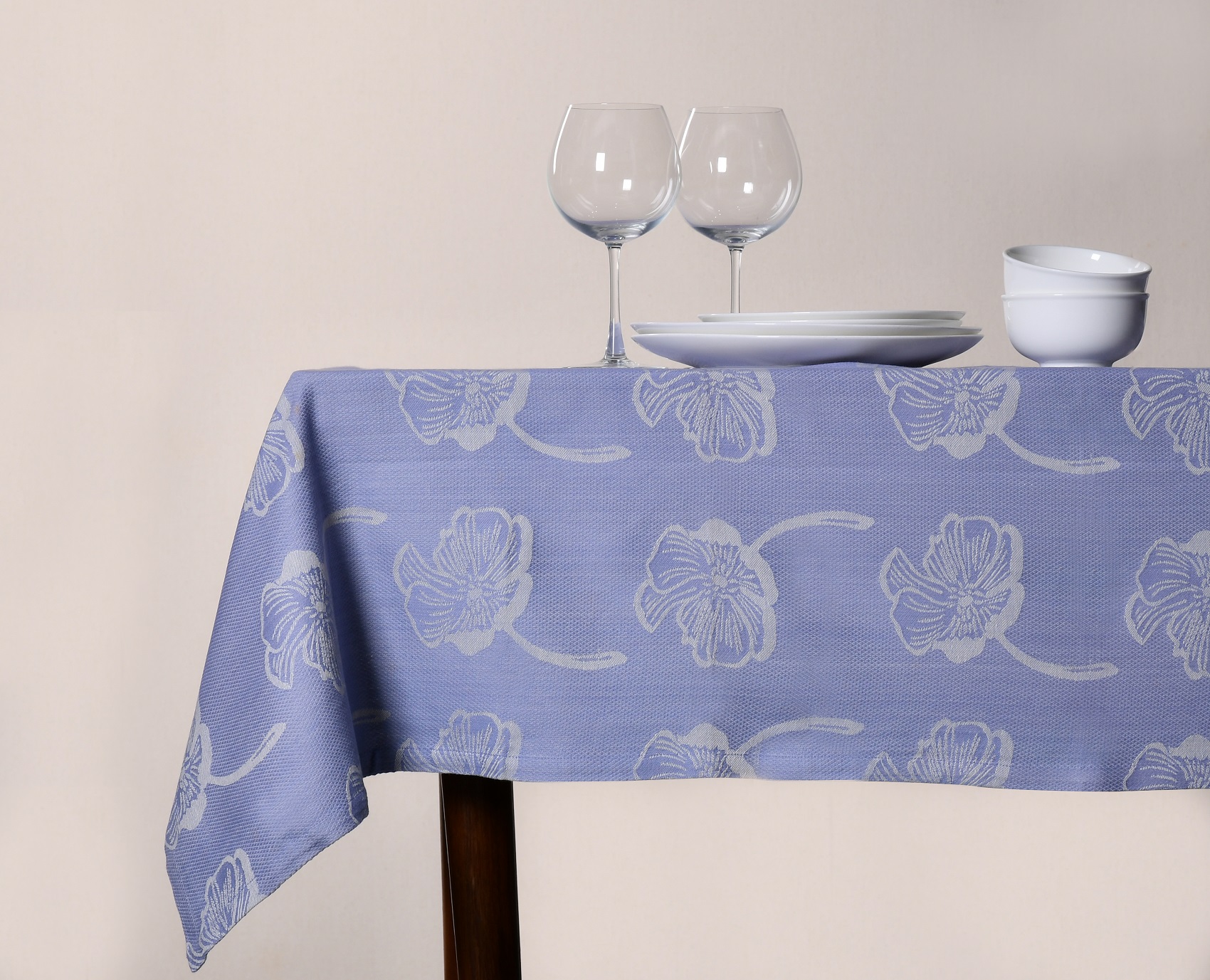 Jaquard Table Cover  – Lavender and White Flower Pattern Jacquard Woven Cotton