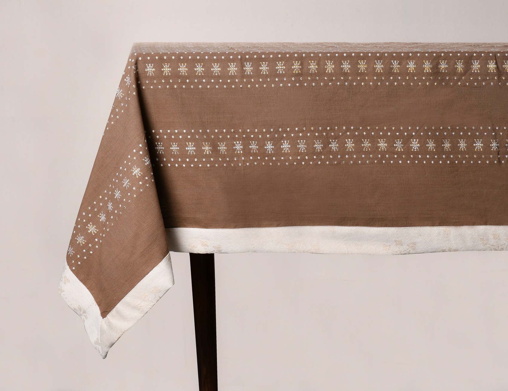 Table cover – Brown Off-White Lurex Jacquard Woven Cotton