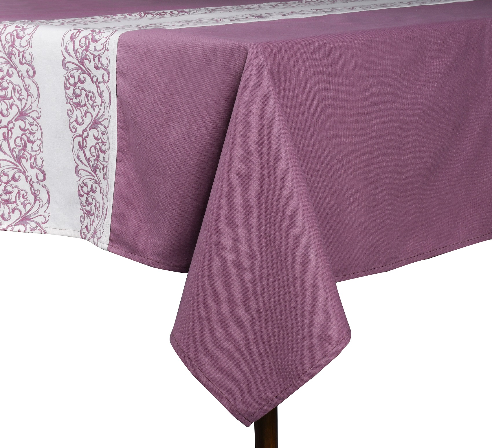 Patchwork Table Cover – Plain Lavender with Light Purple Vine Printed Woven Cotton