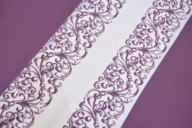 Patchwork Table Cover - Plain Lavender with Light Purple Vine Printed Woven Cotton - Image 3