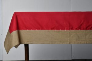 Table Cover  – Red with Tan Border Woven Cotton