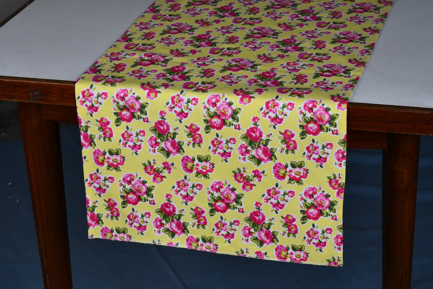 Table Runner – Floral Print on Yellow Woven Cotton