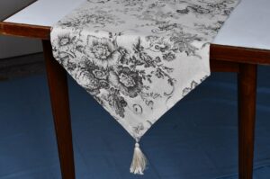 Table Runner – Beige and Brown Floral Triangular Edge with Tassel Cotton