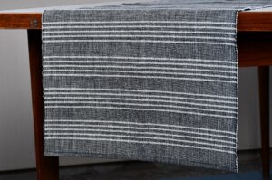 Table Runner – Black and White Stripes Ribbed Cotton