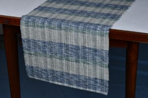 Table Runner – Blue White Green Ribbed Cotton